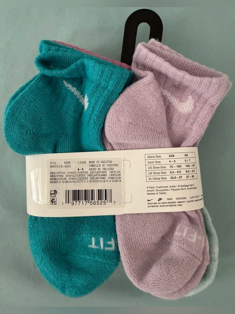 Girls Nike 6-Pack Cushioned Ankle Socks - Teal & Lilac